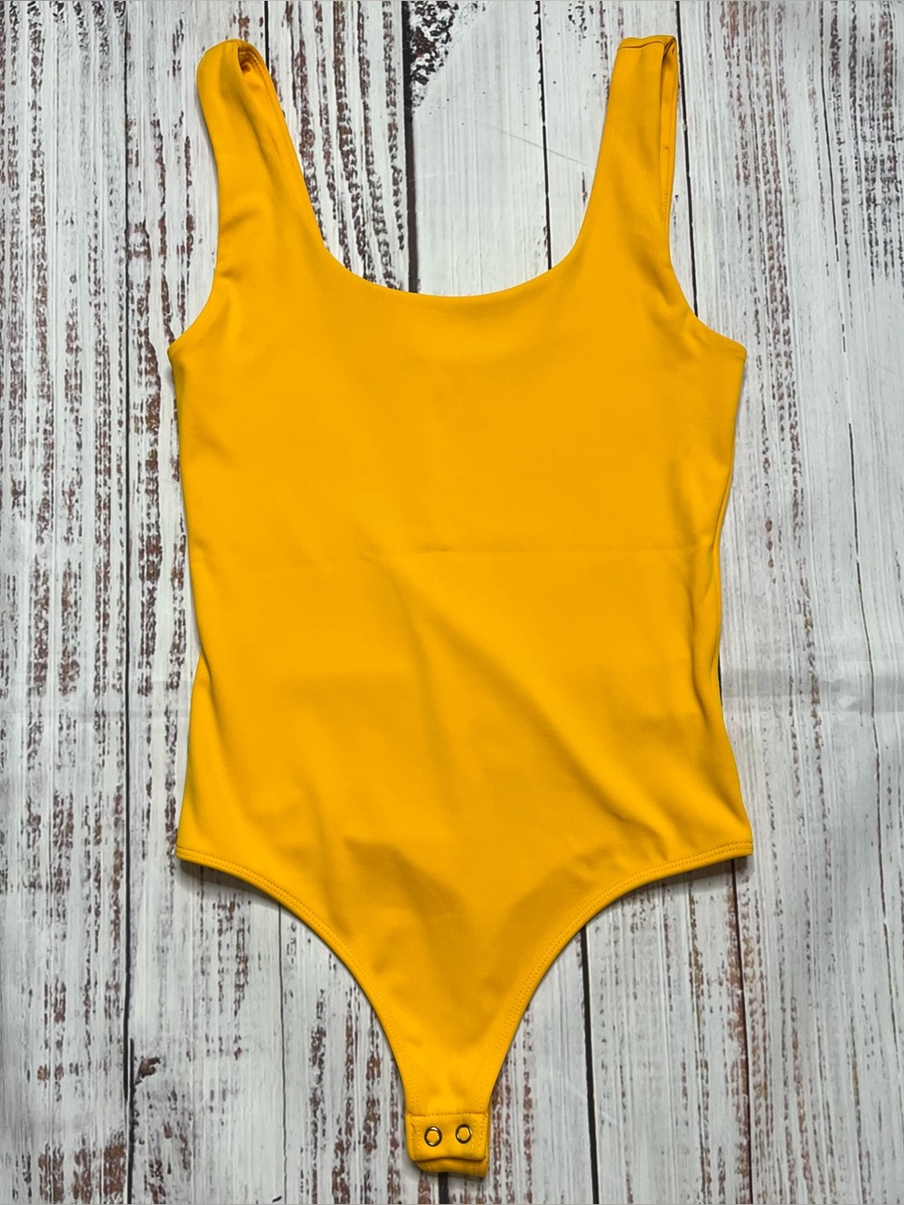EXPRESS Yellow - Orange Scoop Neck Bodysuit
